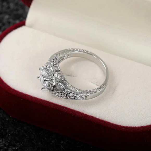 🌸Round Shiny CZ Noble Silver Wedding/Engagement Ring for Women, K808 - Picture 9 of 10